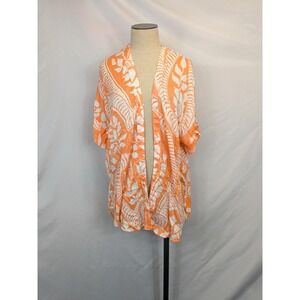 Natural Reflections Kimono Womens OSFM Orange White Sea Scrolls Swim Cover Up NW